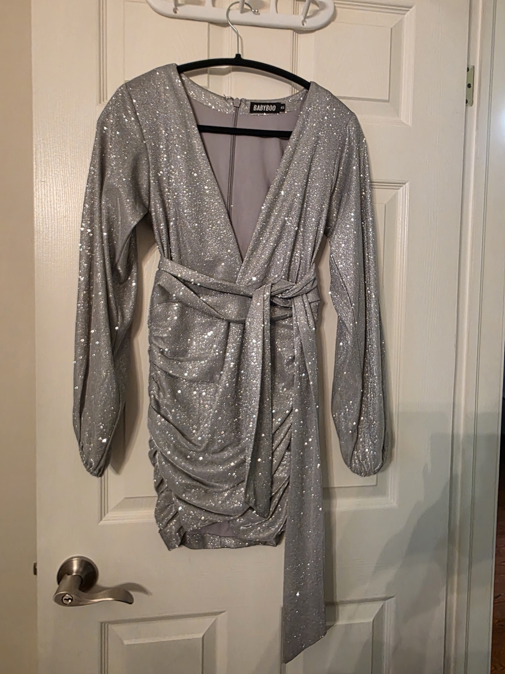 BABYBOO Silver Sparkle Wrap Mini Dress